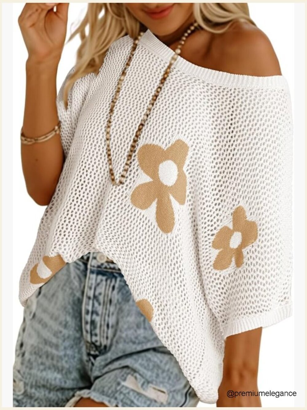 Short Sleeve Crochet Knit Pullover Sweater Beach Cover Up
